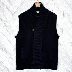 Club Monaco Shawl Collar Cardigan Sweater Vest Mens Large Black Wool Cashmere